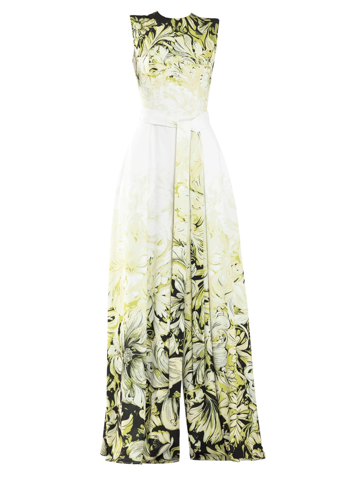 Lime Printed Crepe Jumpsuit