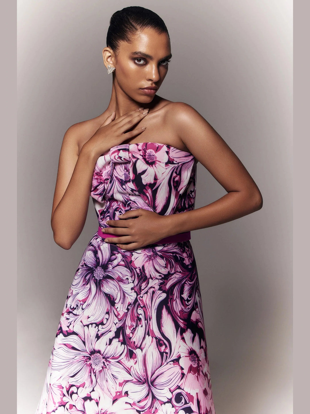 Magenta Neoprene Printed Dress