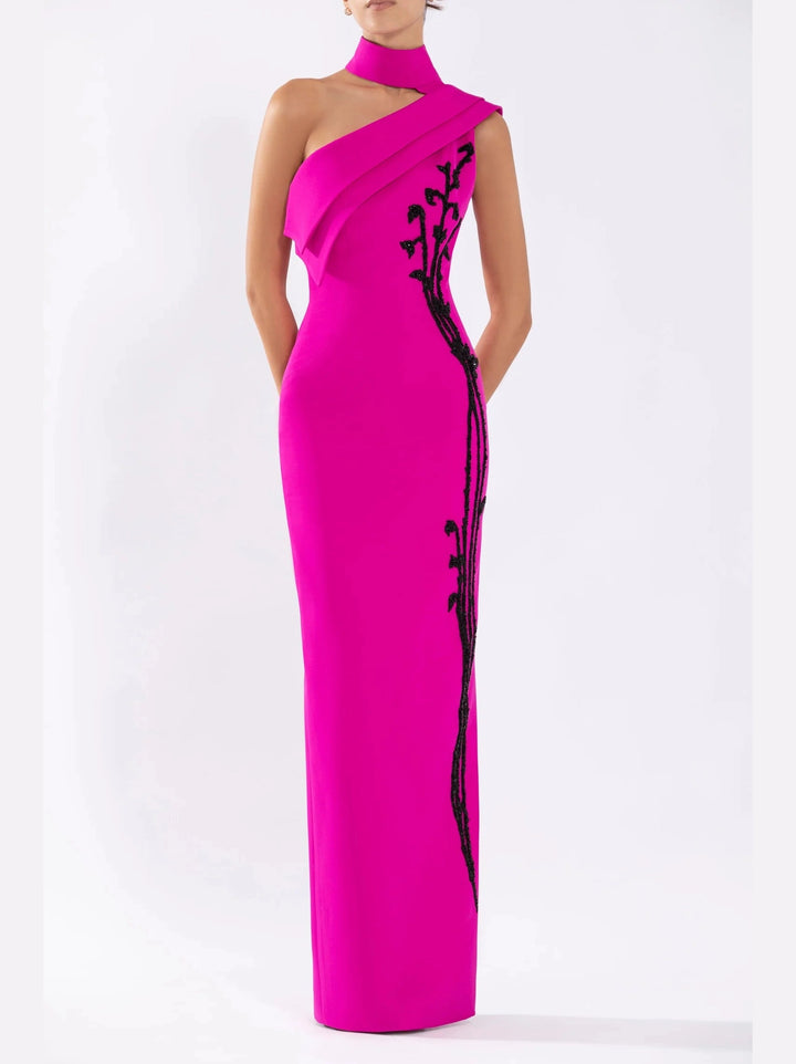 Crepe Dress with Cold Shoulder