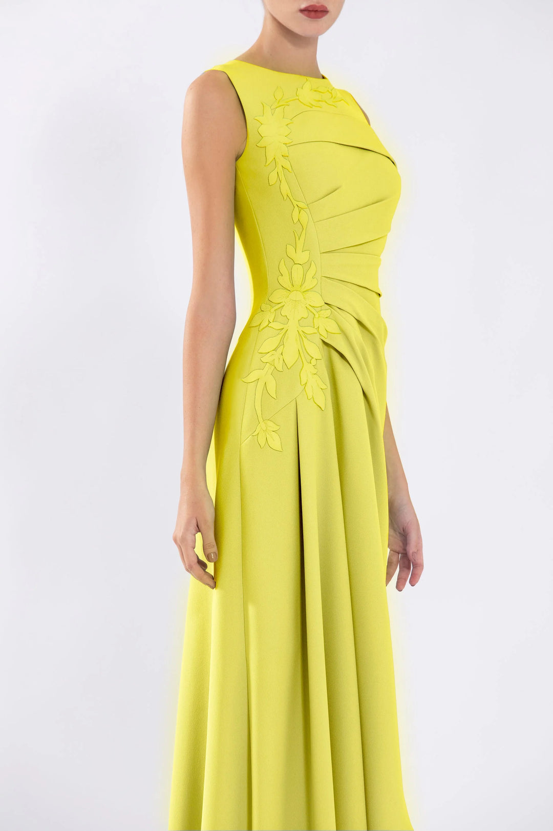 Crepe High Low Dress With Laser Cut Flowers
