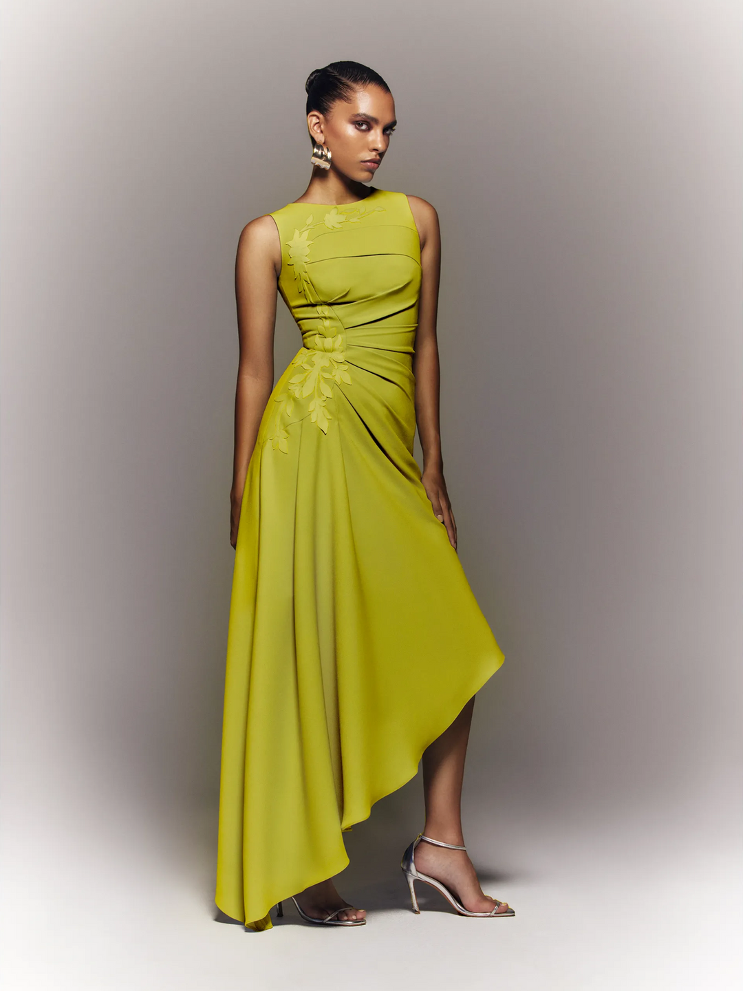 Crepe High Low Dress With Laser Cut Flowers