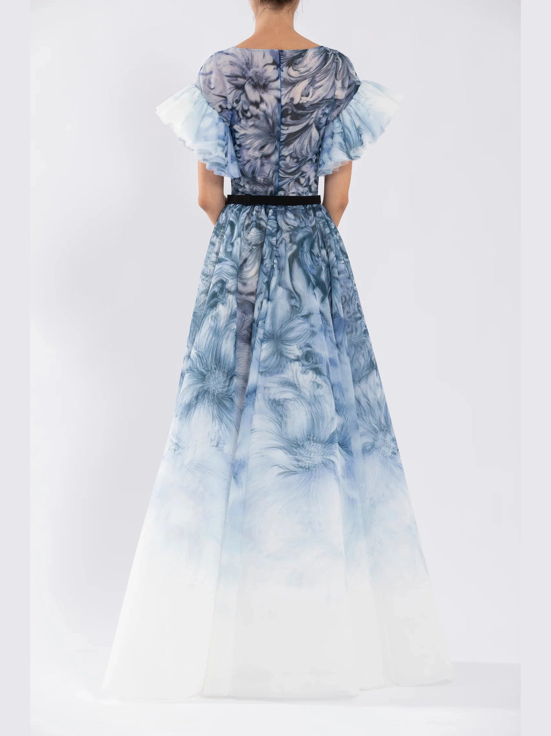 Printed Tulle Dress with Plunging Neckline