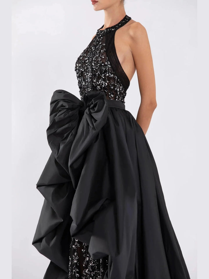 Tulle Beaded Jumpsuit with Halter Neckline