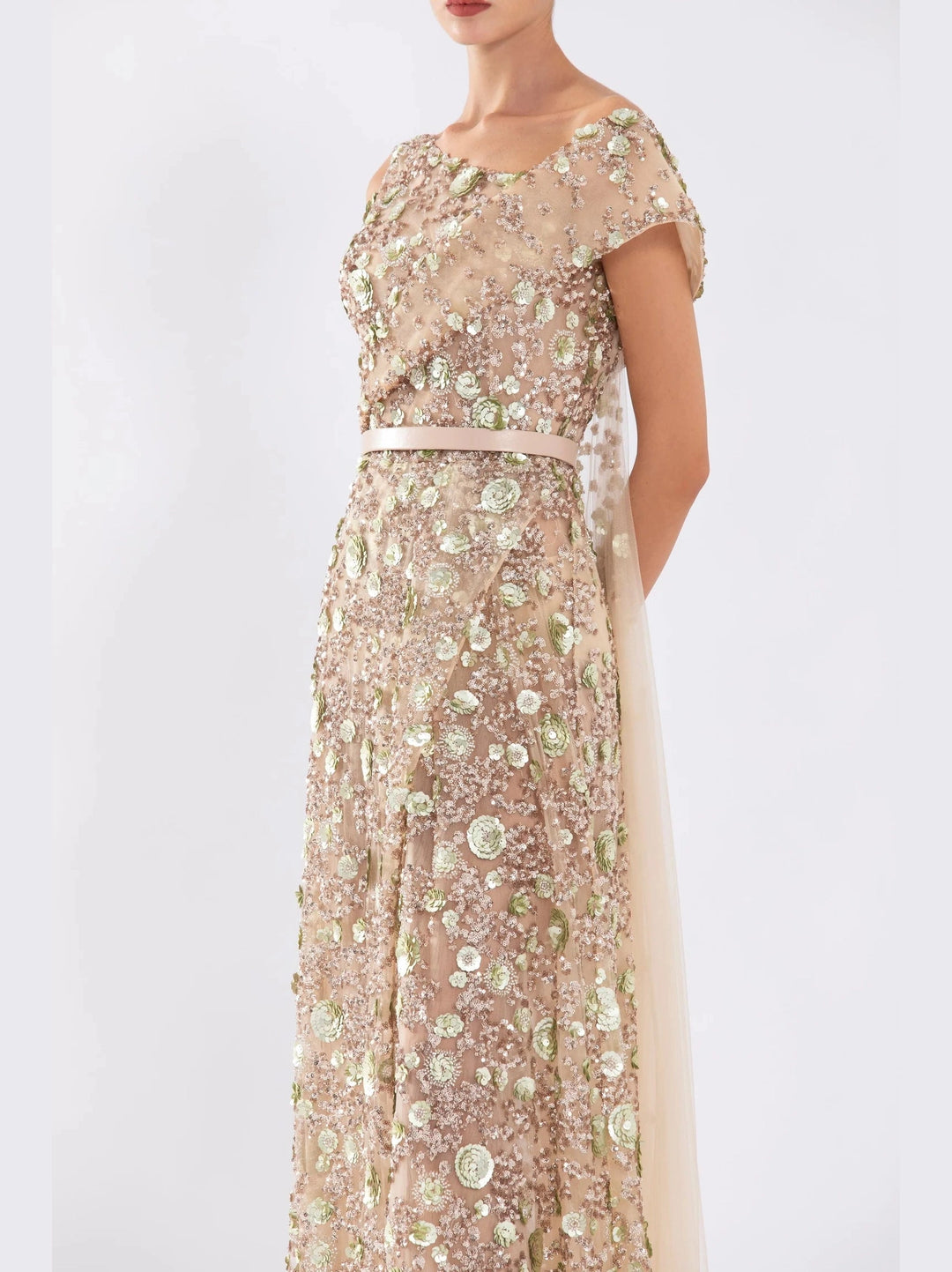 SKIN TULLE BEADED OFF SHOULDER DRESS