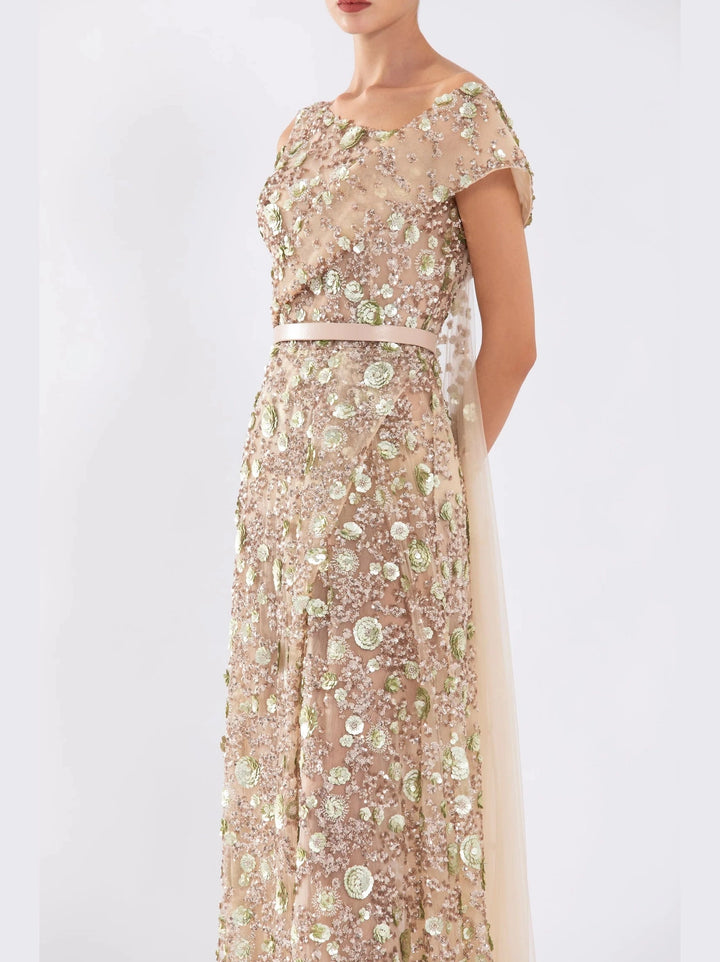 SKIN TULLE BEADED OFF SHOULDER DRESS