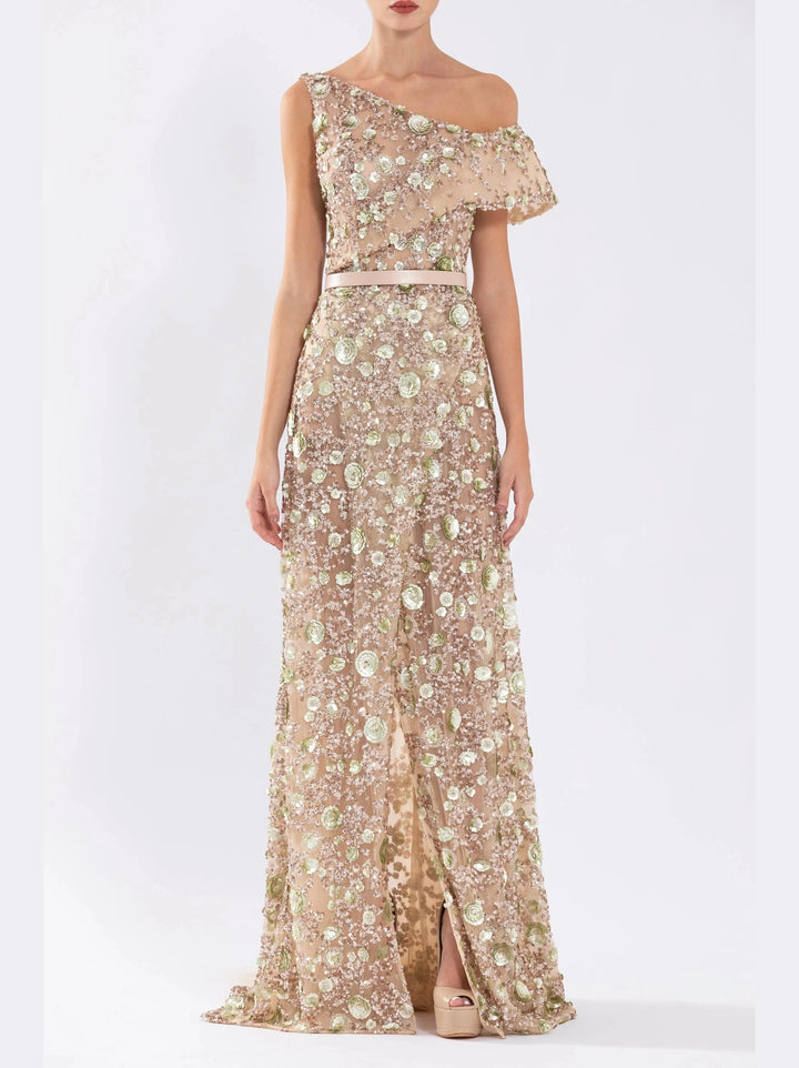 SKIN TULLE BEADED OFF SHOULDER DRESS