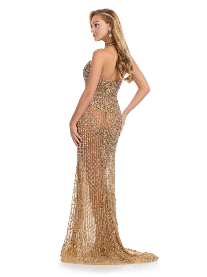 Fully Beaded Gown with Halter Neckline