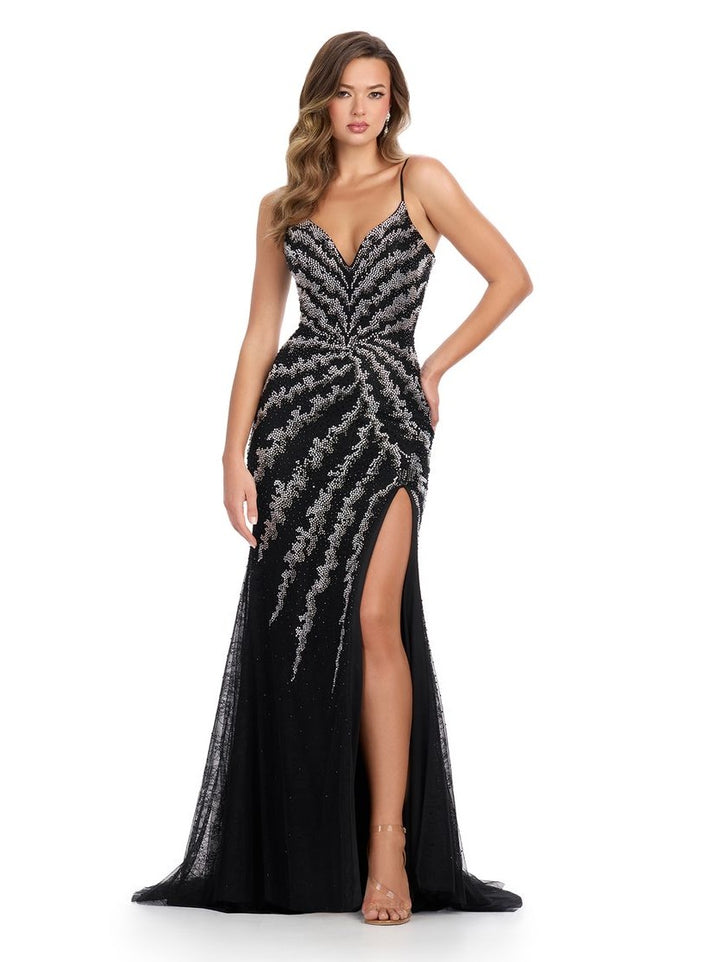 Lace Gown with Press On Stones & Lace Up Back