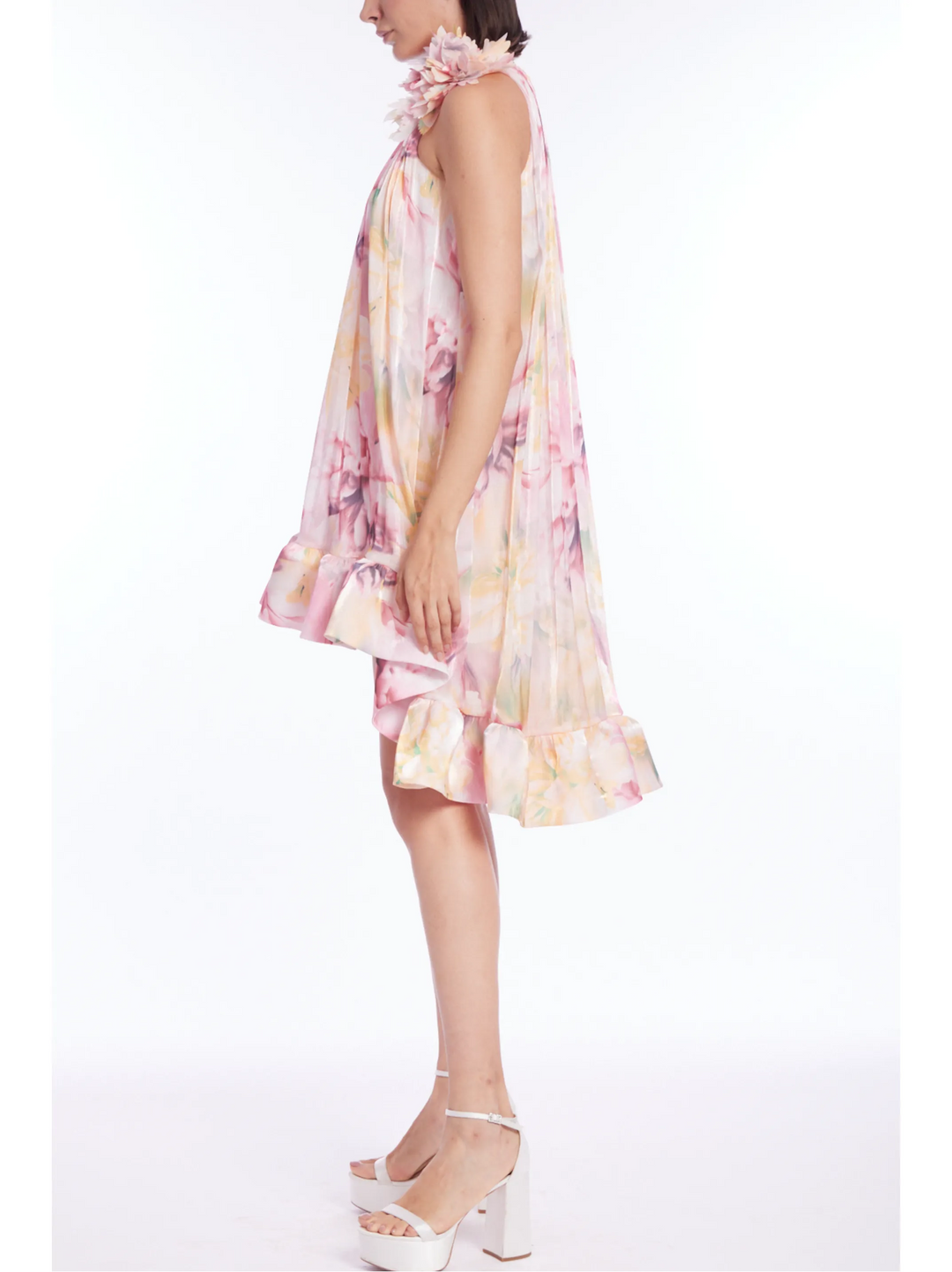 Ruffle Hem Printed Sleevless Dress