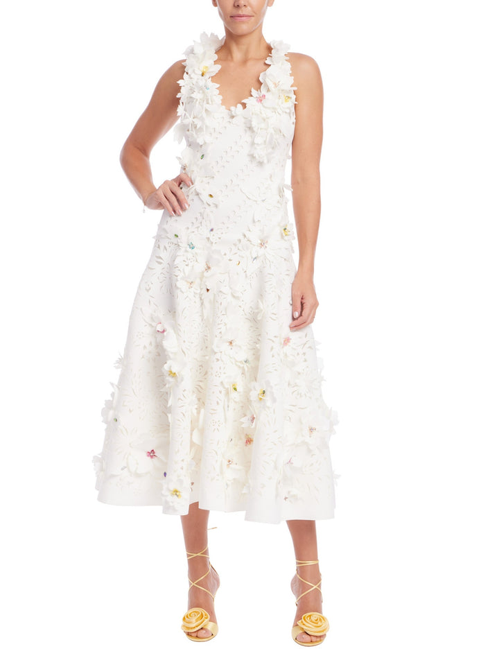 Sleeveless Floral Applique Midi Dress