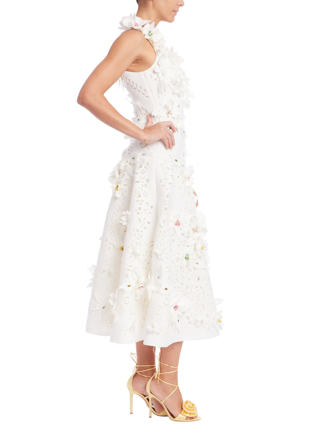 Sleeveless Floral Applique Midi Dress