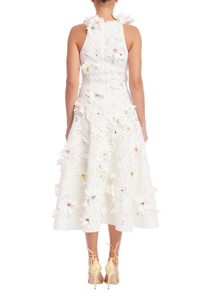Sleeveless Floral Applique Midi Dress