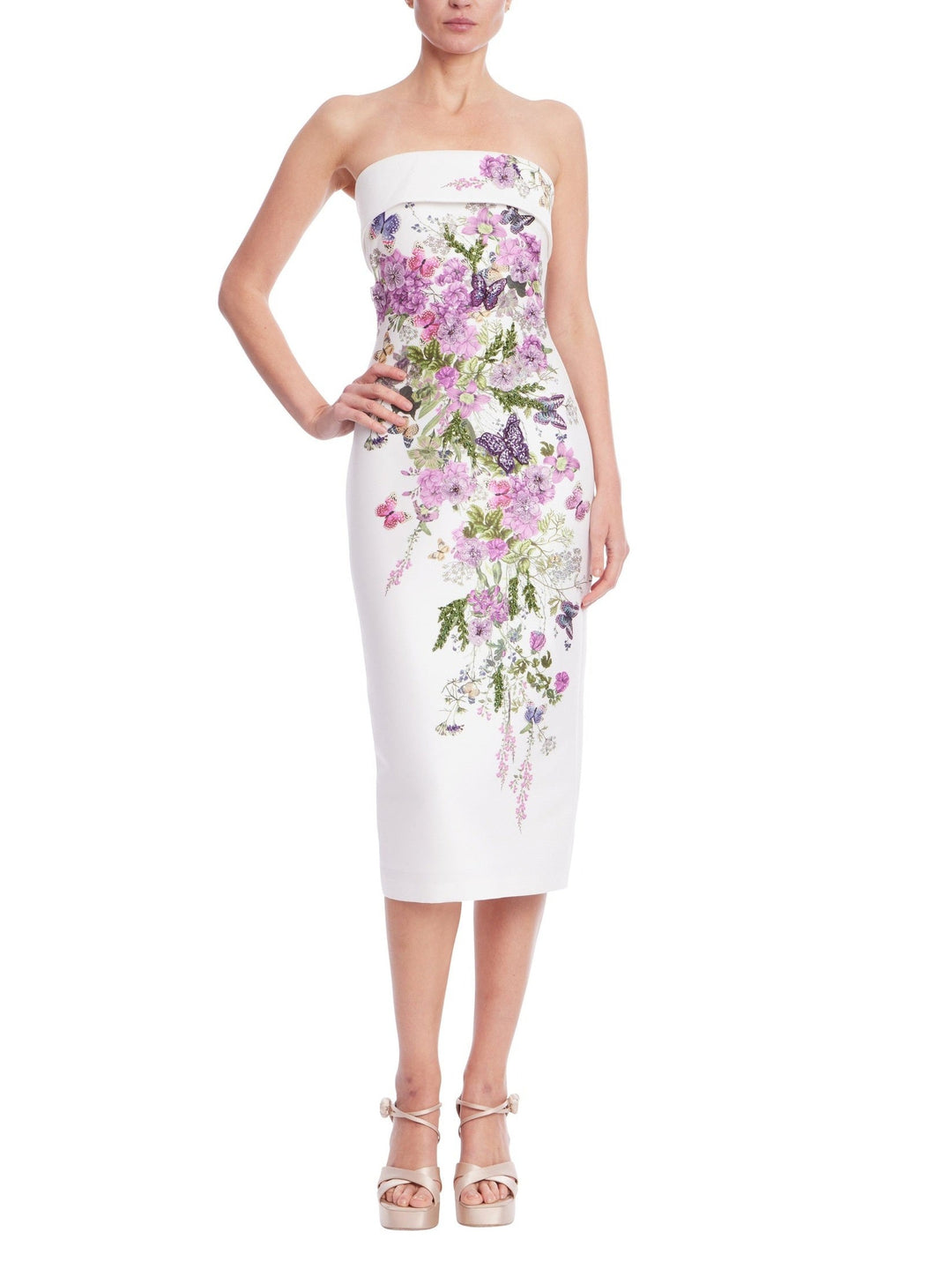 3D Butterfly Strapless Midi Dress