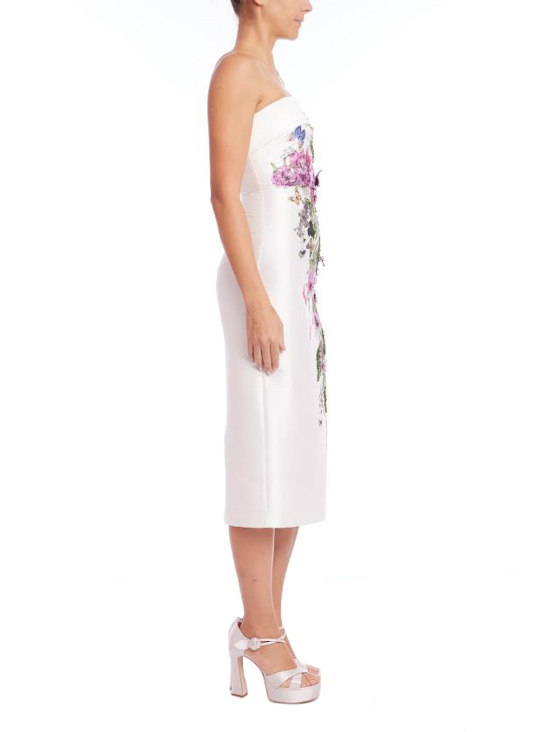 3D Butterfly Strapless Midi Dress
