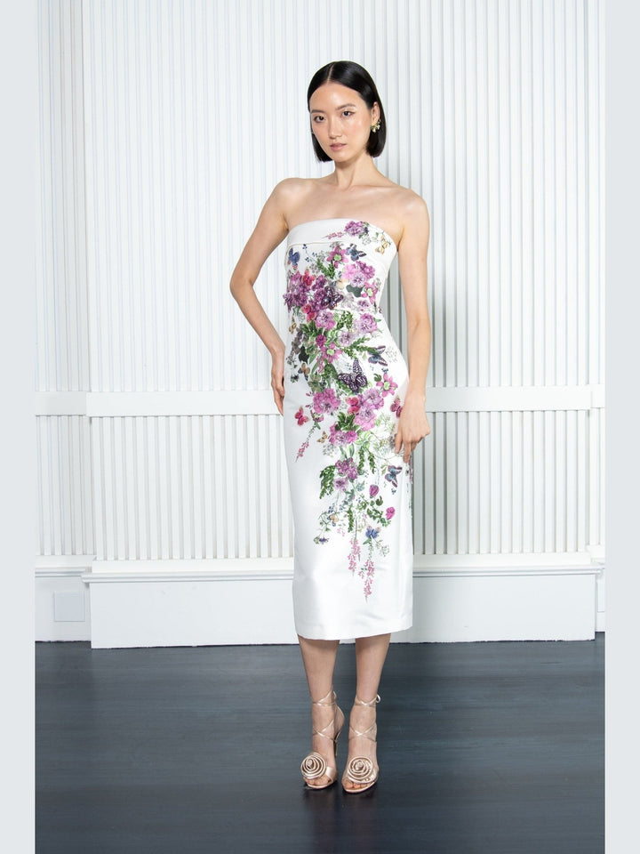 3D Butterfly Strapless Midi Dress