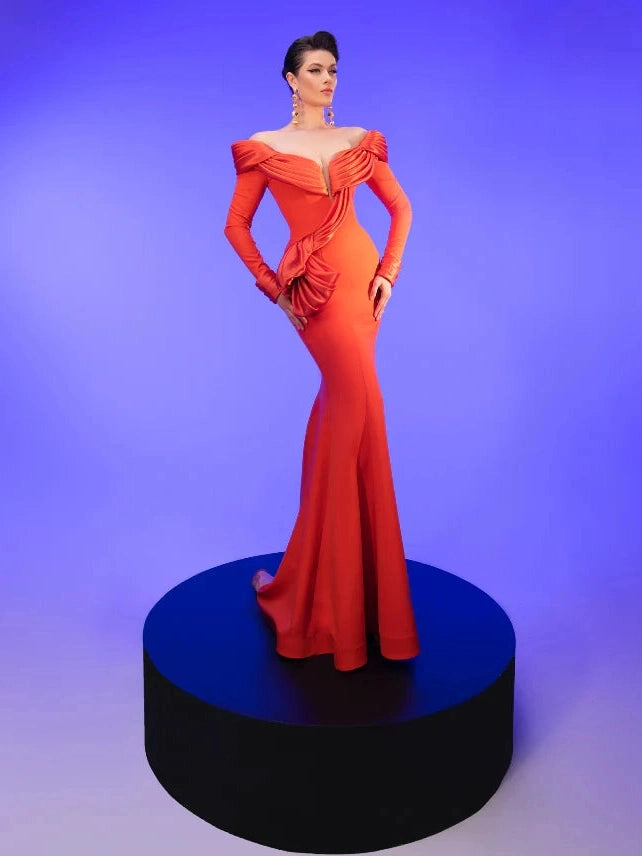 Crepe Off Shoulder Mermaid Dress