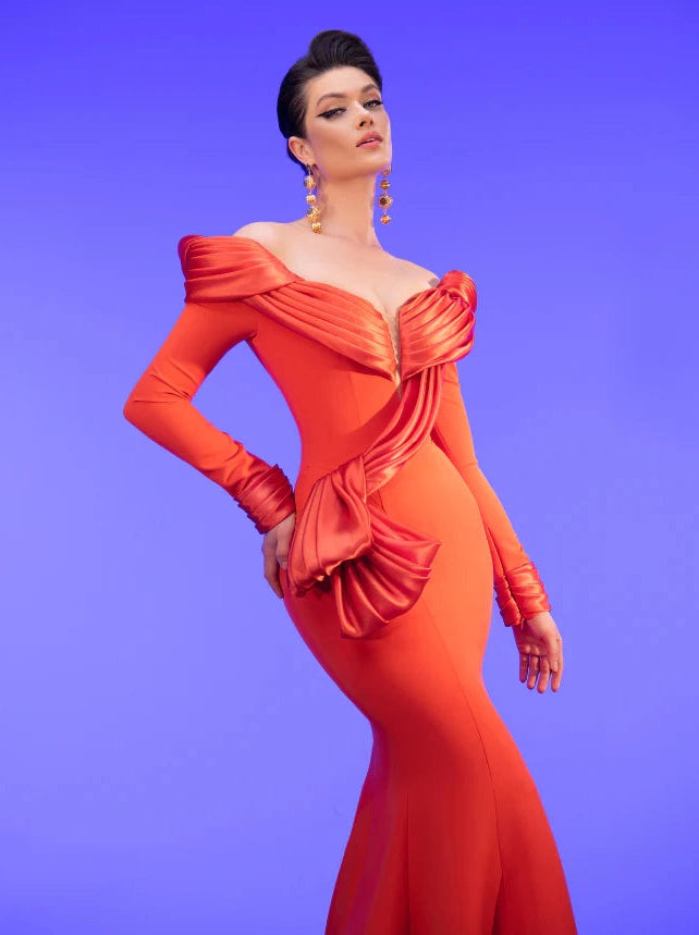 Crepe Off Shoulder Mermaid Dress