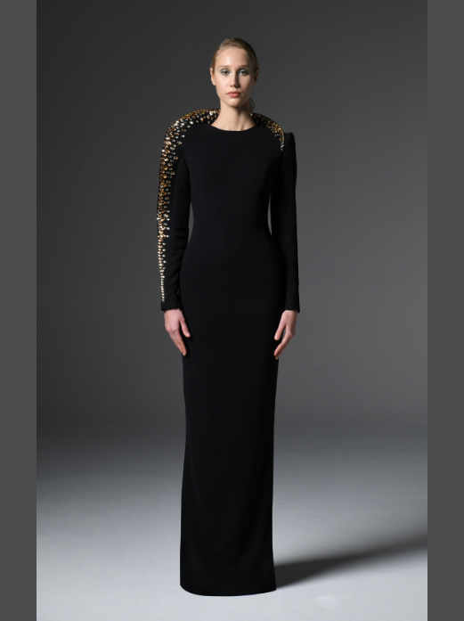 Crepe Dress with Embroidered Collar