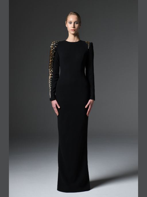 Crepe Dress with Embroidered Collar