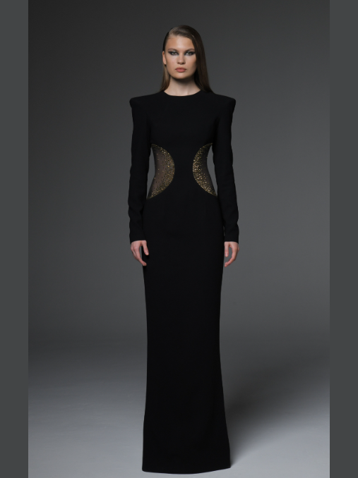 Tulle Cutout Crepe Dress