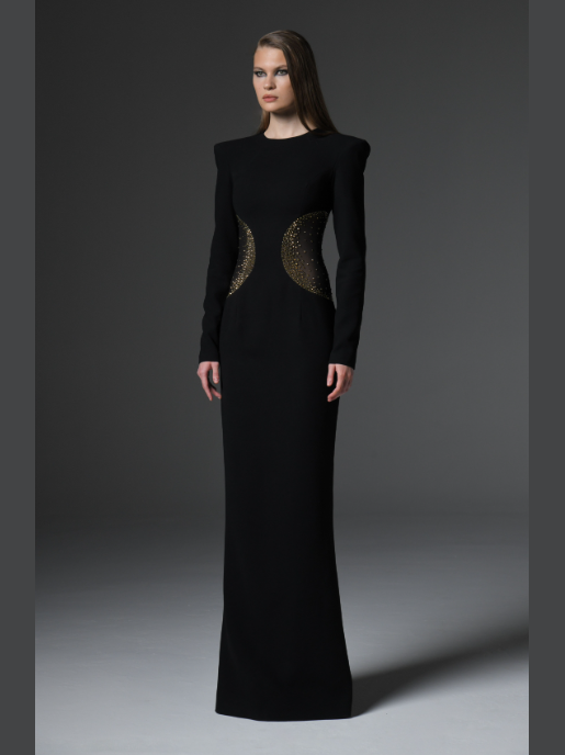 Tulle Cutout Crepe Dress