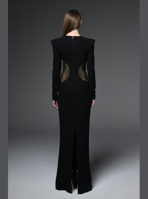Tulle Cutout Crepe Dress