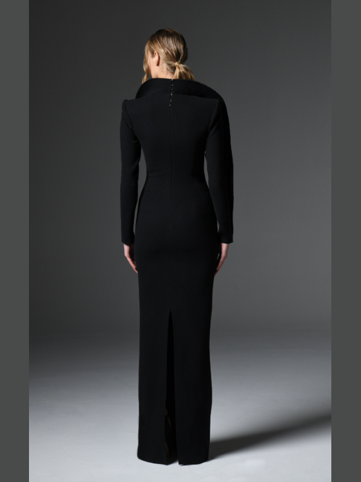 Crepe Dress with Embroidered Collar