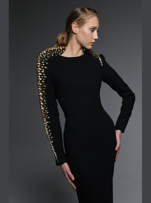 Crepe Dress with Embroidered Collar