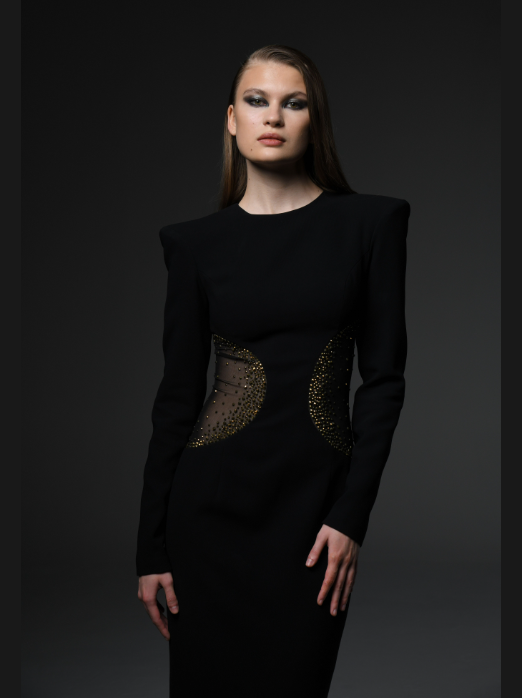 Tulle Cutout Crepe Dress