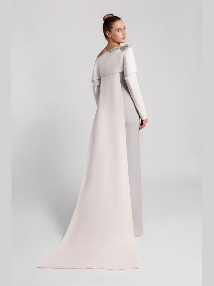 Off-the-Shoulder Evening Dress with Asymmetric Neckline
