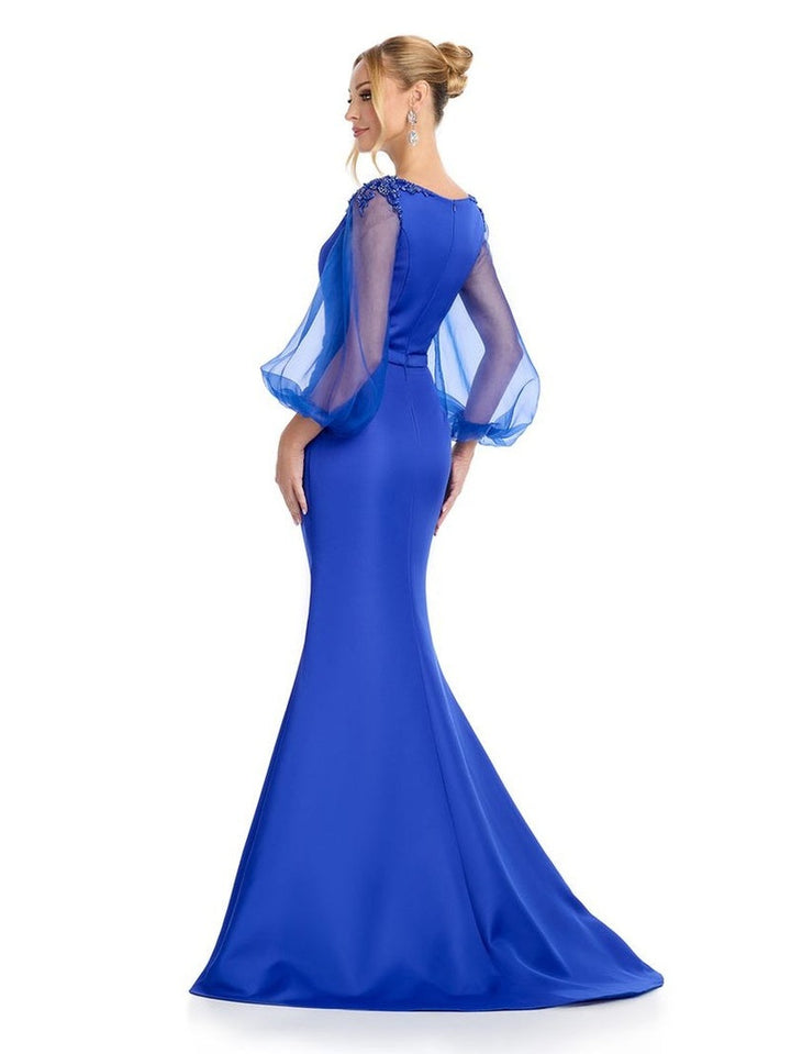 Fitted Satin Gown with High Neck & Oranza Sleeves