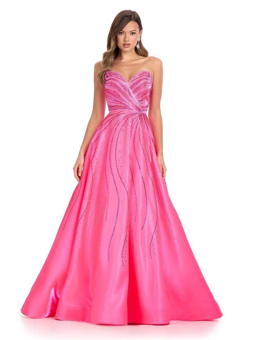 Satin Ball Gown with Sweetheart Neckline & Press On Stone Detail