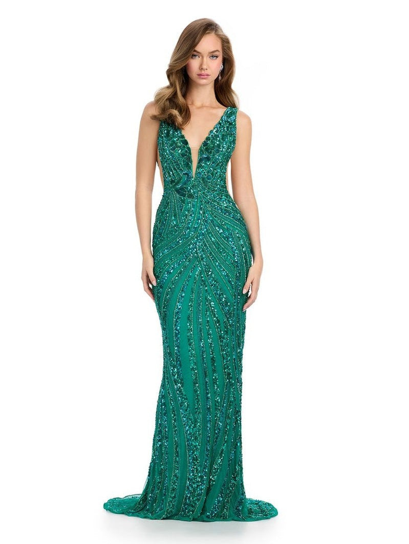V-Neck Fully Beaded Gown