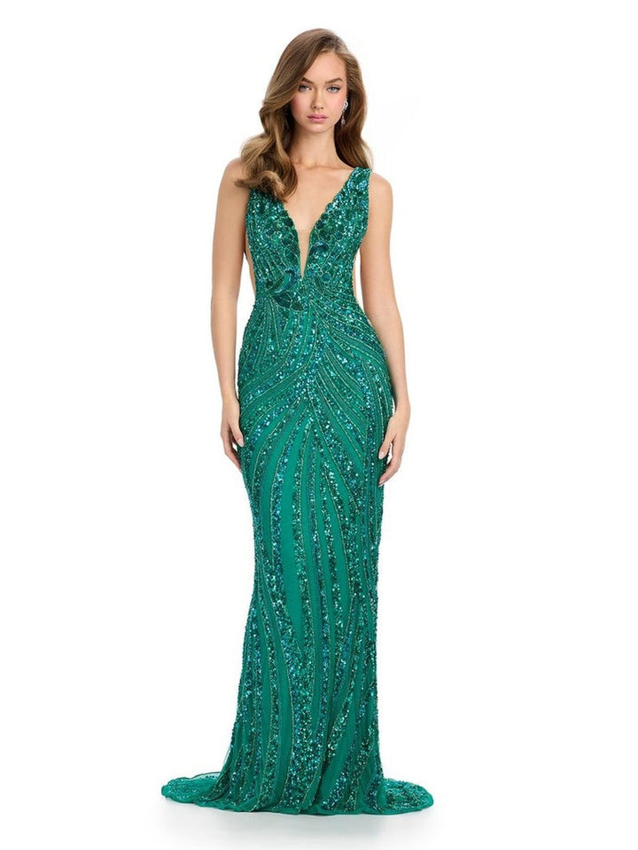 V-Neck Fully Beaded Gown