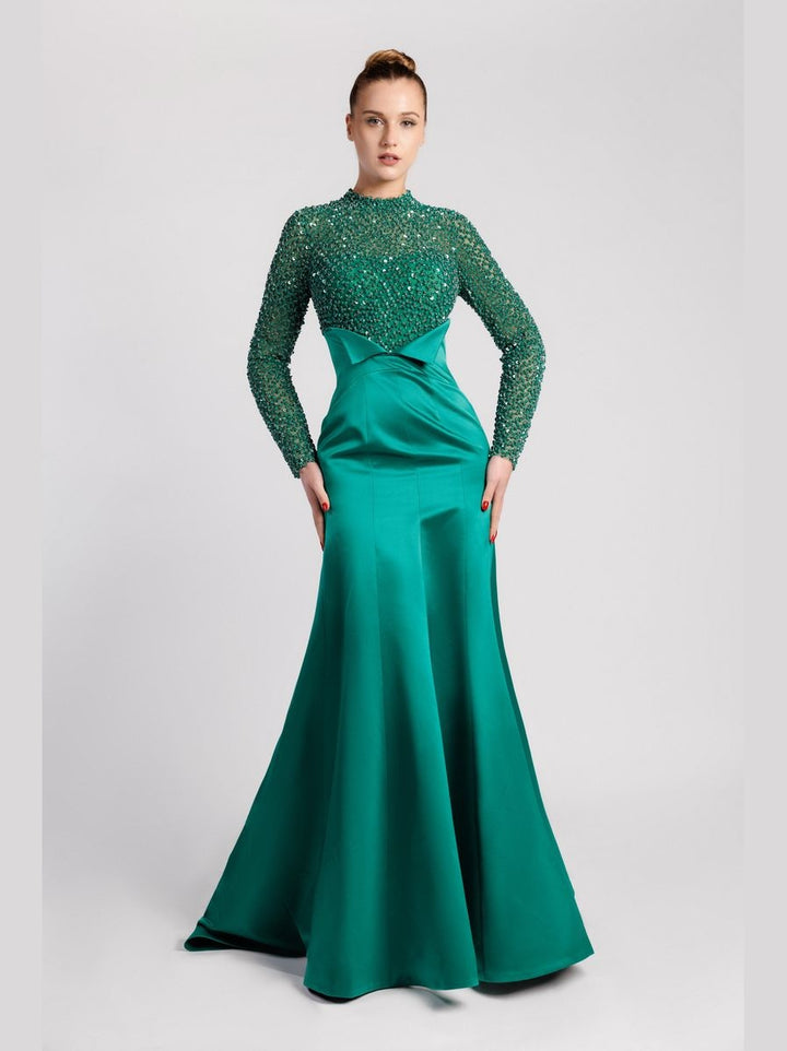 Emerald Sequined Long-Sleeved Mermaid Evening Dress