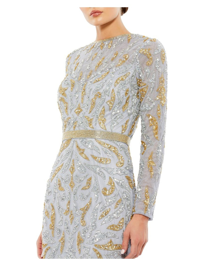 Beaded Long Sleeve Evening Gown