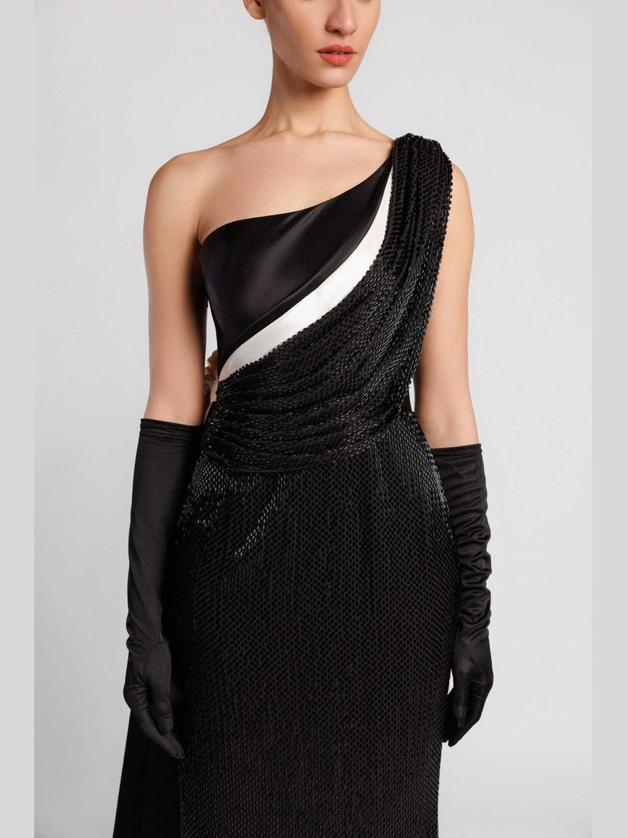 One-Shoulder Evening Dress with Asymmetric Neckline