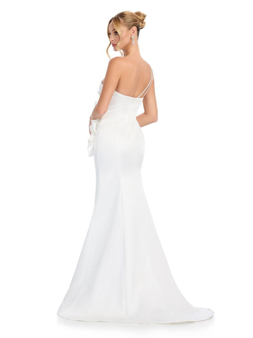 Satin Gown with Asymmetrical Floral Details