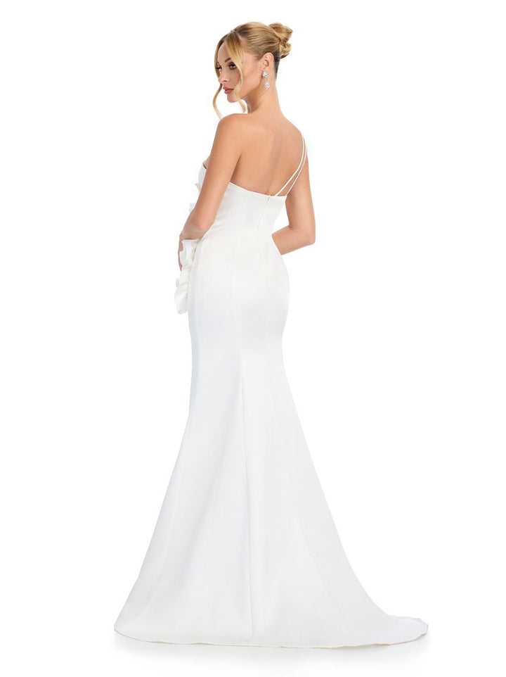 Satin Gown with Asymmetrical Floral Details