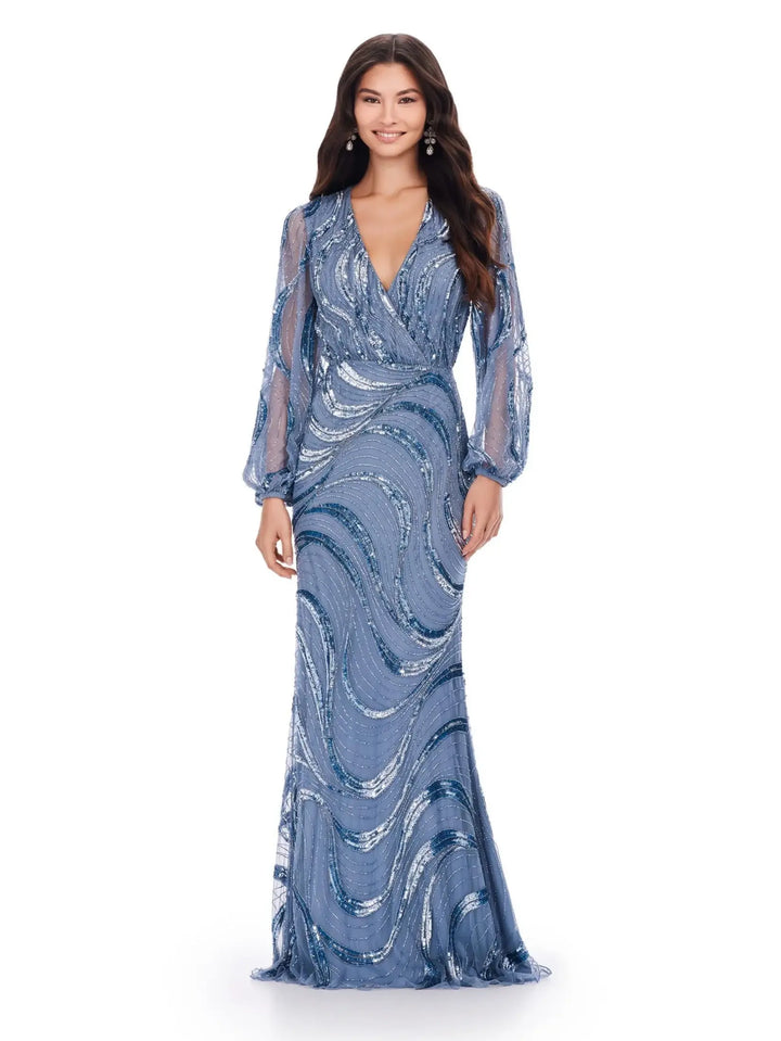 Beaded Gown Balloon Sleeves Gown
