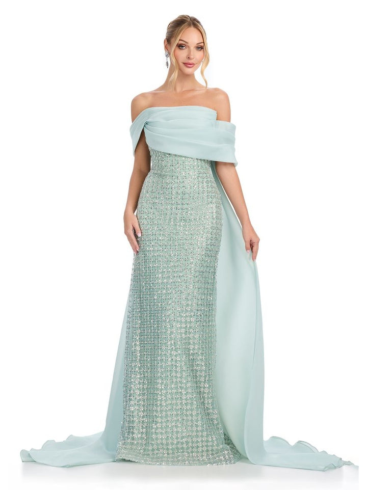 Beaded Gown with Organza Cape