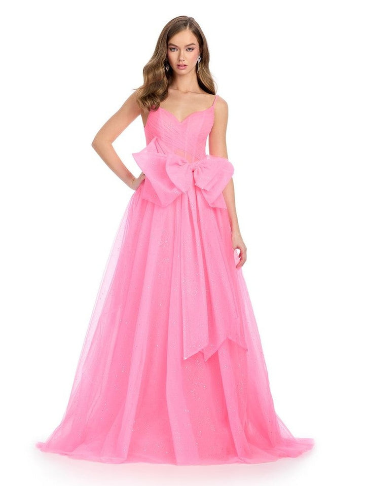 Spaghetti Strap Tulle Ball Gown with Bow