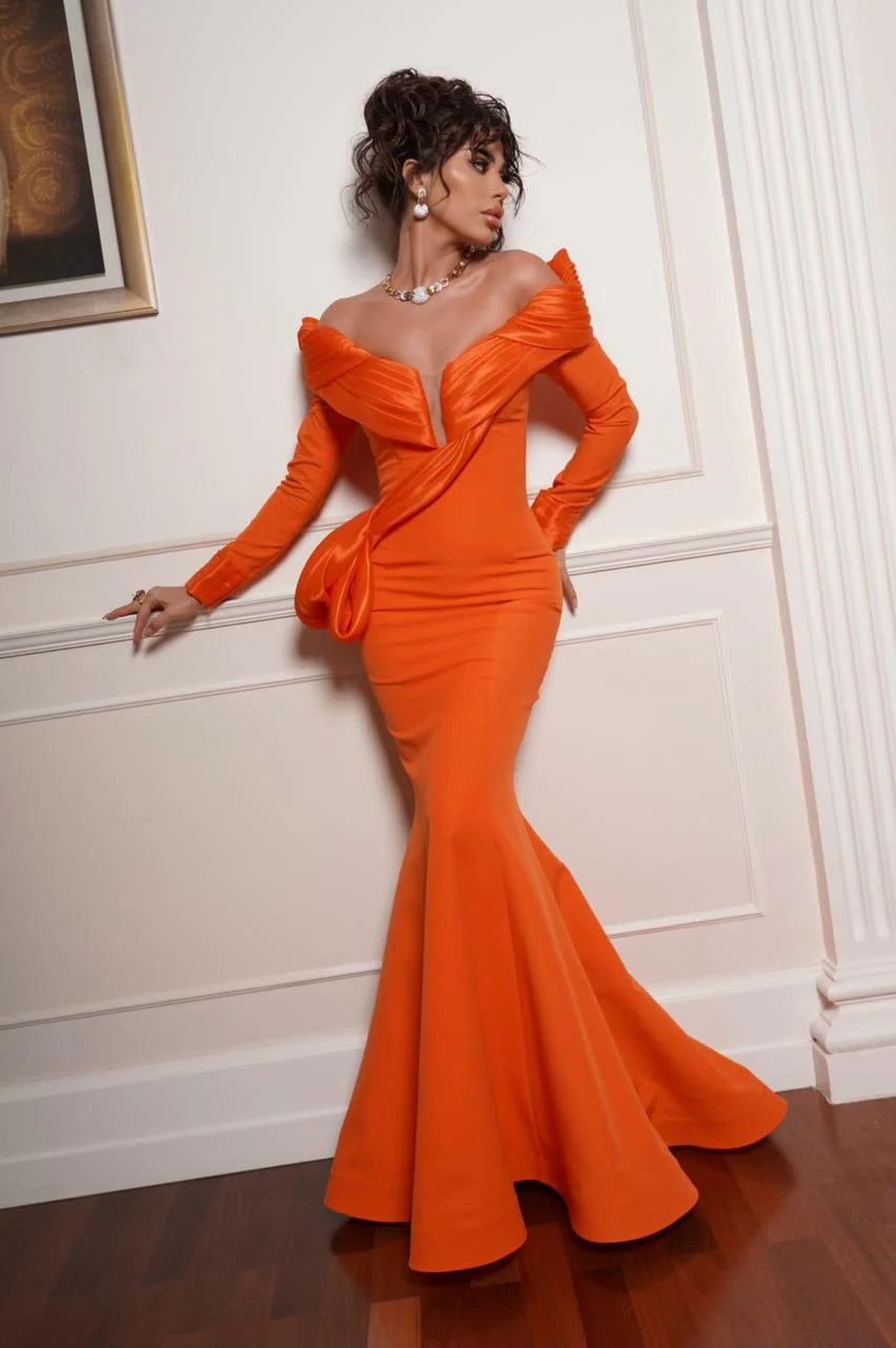 Crepe Off Shoulder Mermaid Dress