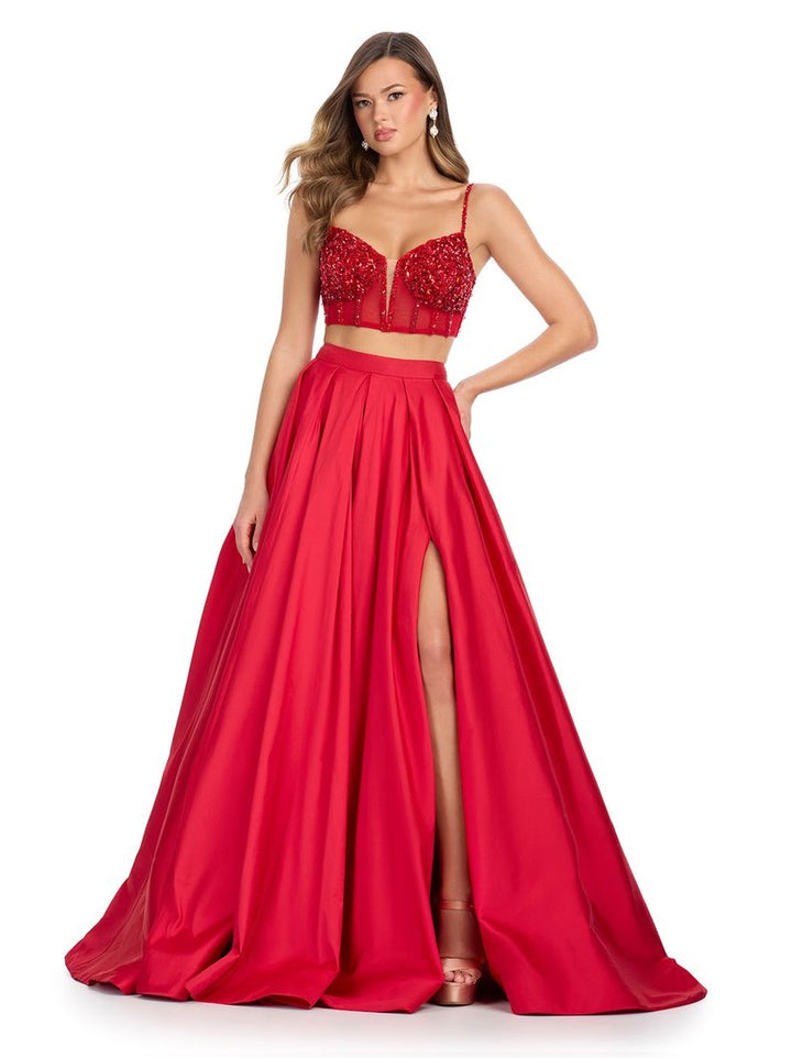 Two Piece Gown with Beaded Bustier & Taffeta Skirt