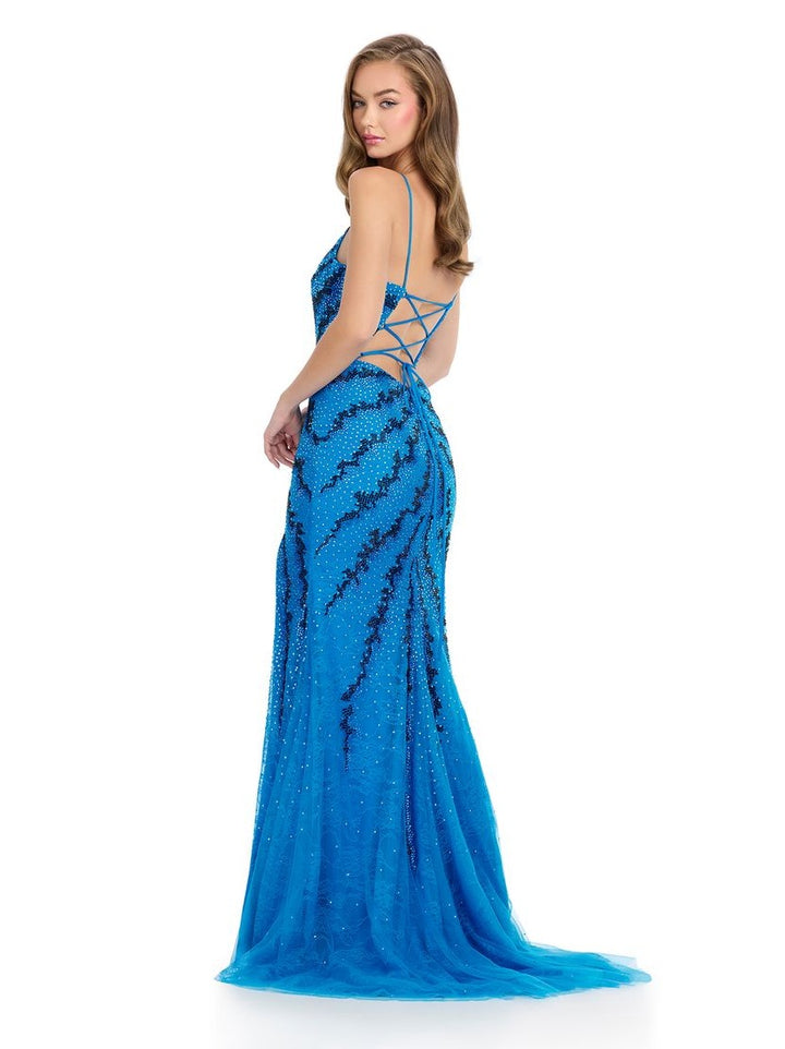 Lace Gown with Press On Stones & Lace Up Back