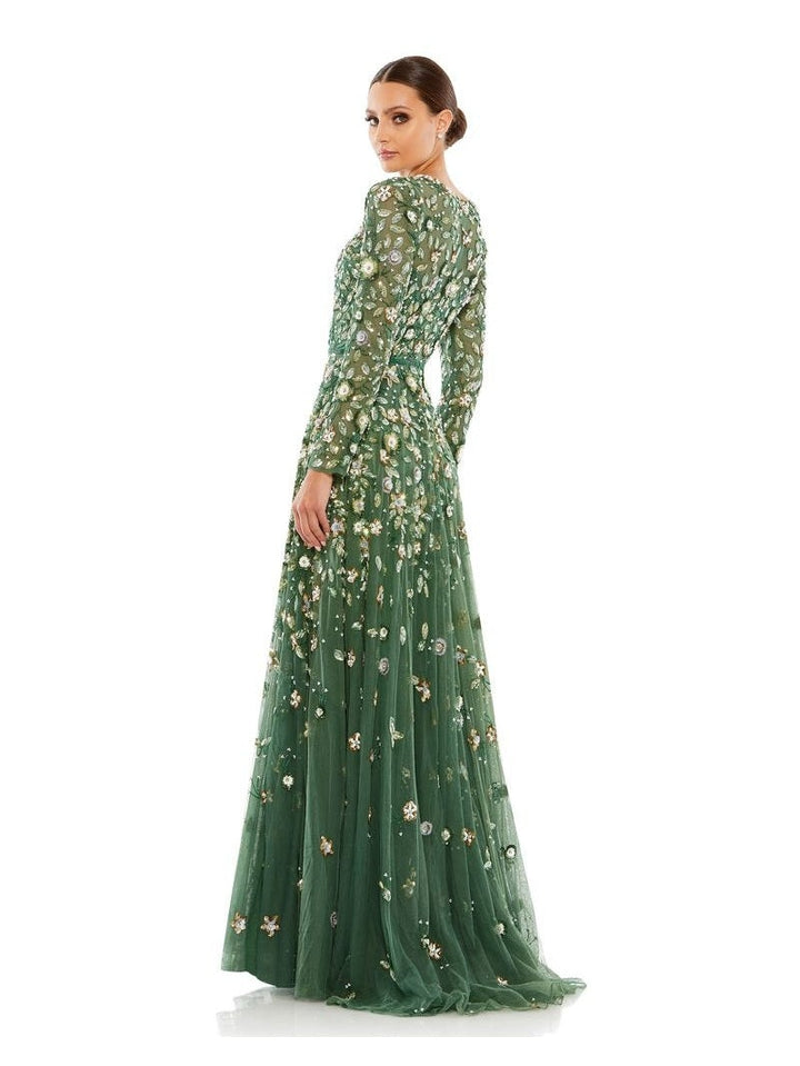 Embellished High Neck Long Sleeve A Line Gown