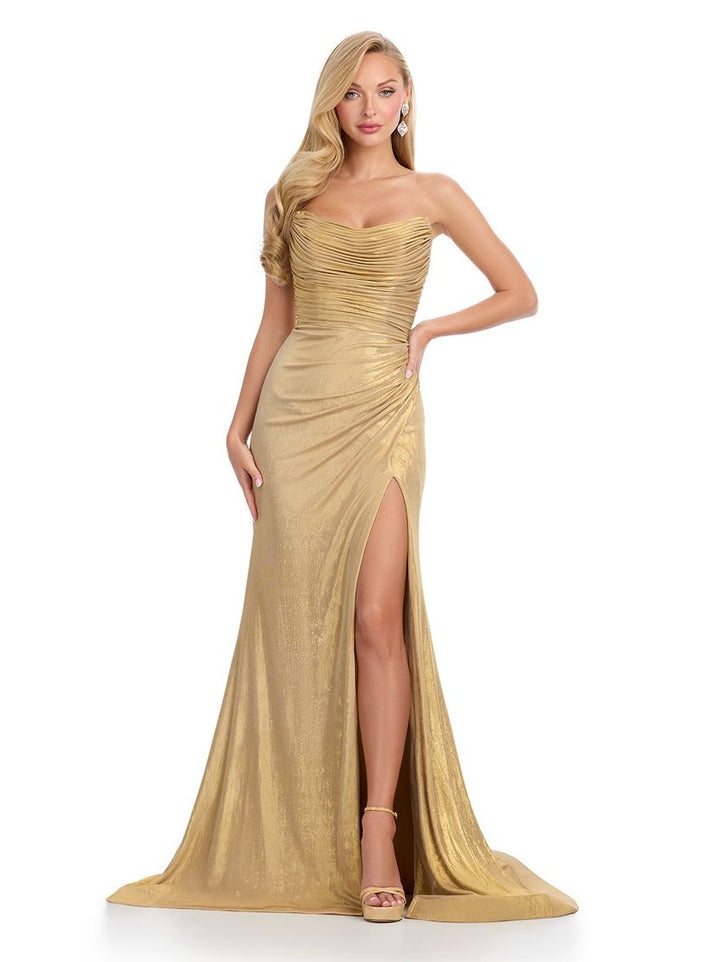 Metallic Jersey Strapless Gown