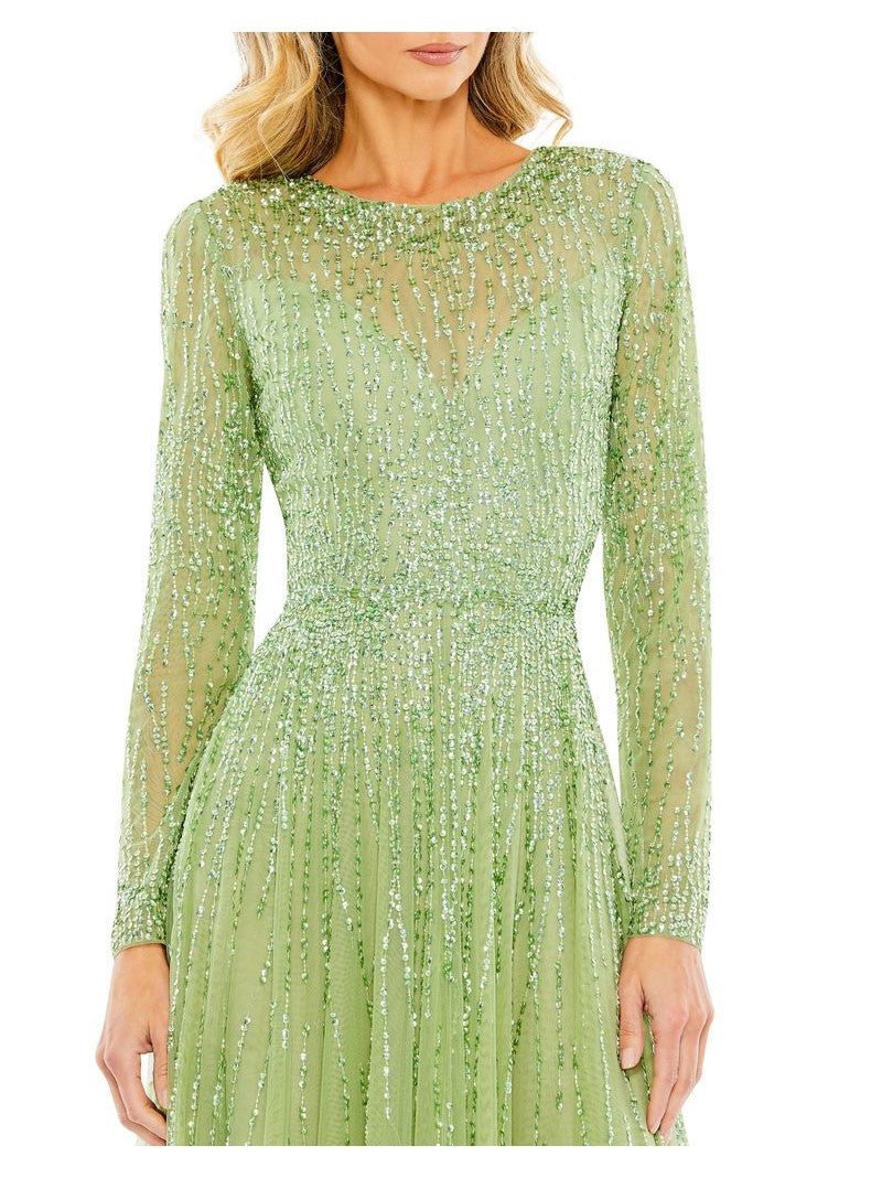 Sequined Illusion High Neck Long Sleeve Gown