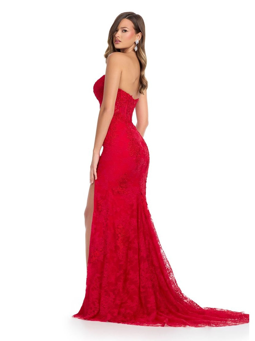 Strapless Gown with Embroidered Applique