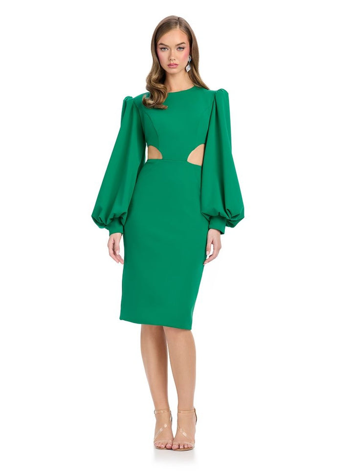 Scuba Cocktail Dress with Balloon Sleeves
